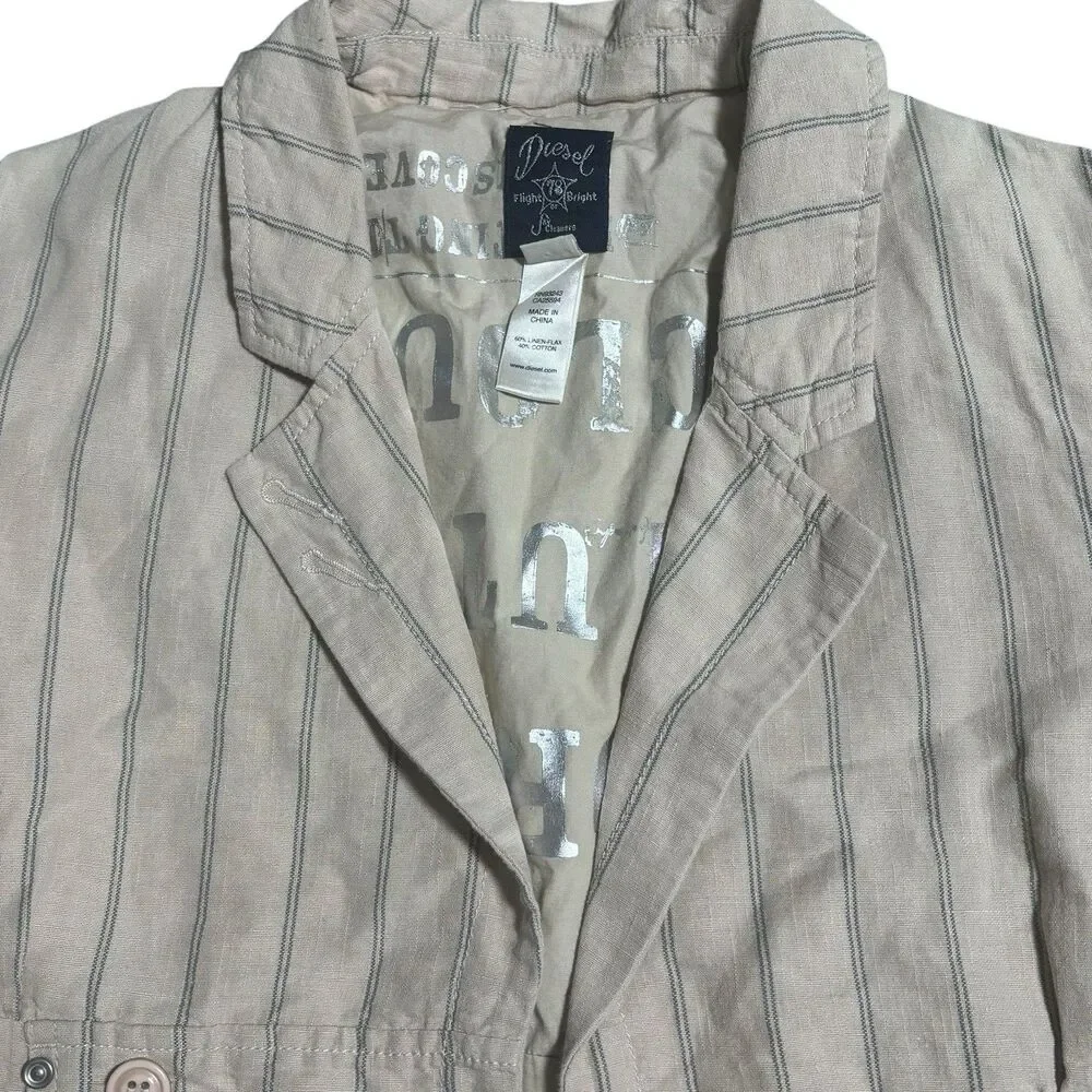 Vintage Women's Diesel Flight Bright Cream Stripe‎ Short Blazer Jacket Sz Small